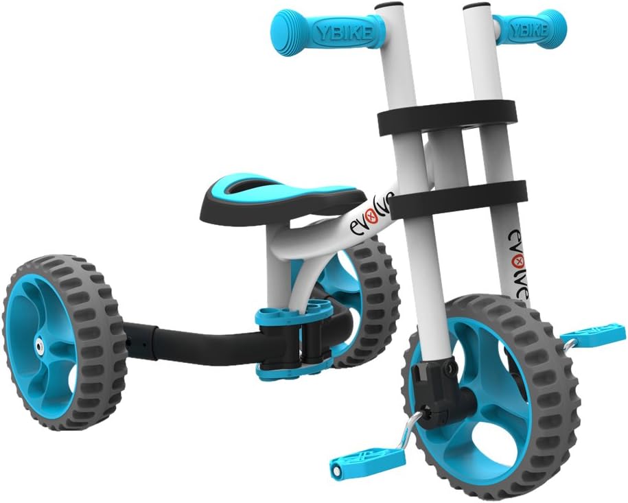 YBIKE Evolve Bike Ride On - Tricycle & Balance Bike All in One - White and Blue, 12cm