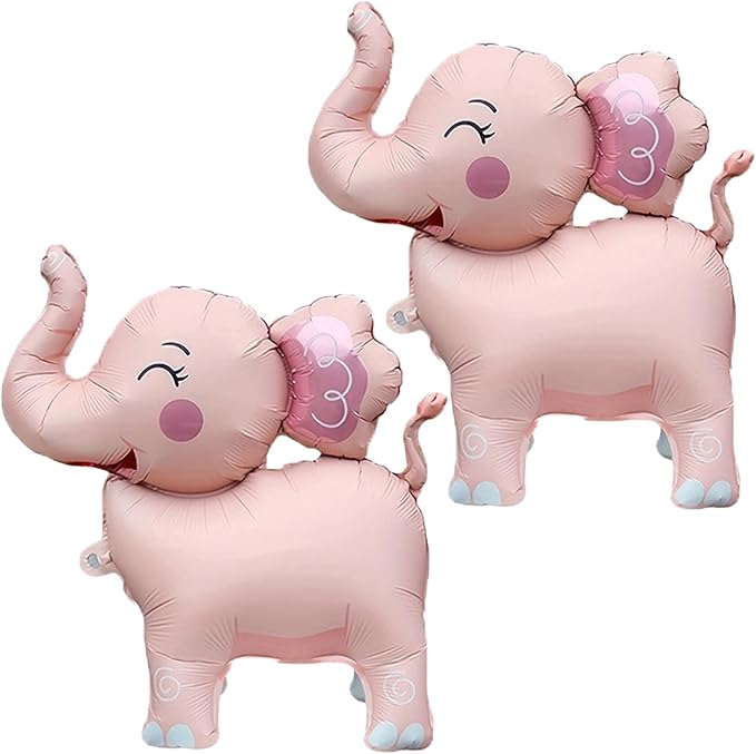 Giant Pink Elephant Foil 3D Standing Animal Balloons Kids Baby Shower Birthday Party Supplies Children Jungle Themed Decorations Woodland Safari Animal Balloons 2Pcs