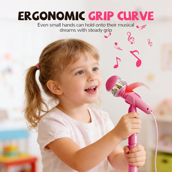 The All in One Microphone Toy, Star Microphone with Stand, Kid Star Microphones Toy Karaoke Machine with Lights, Speaker & Echo Effects, Move to Play (Blue)