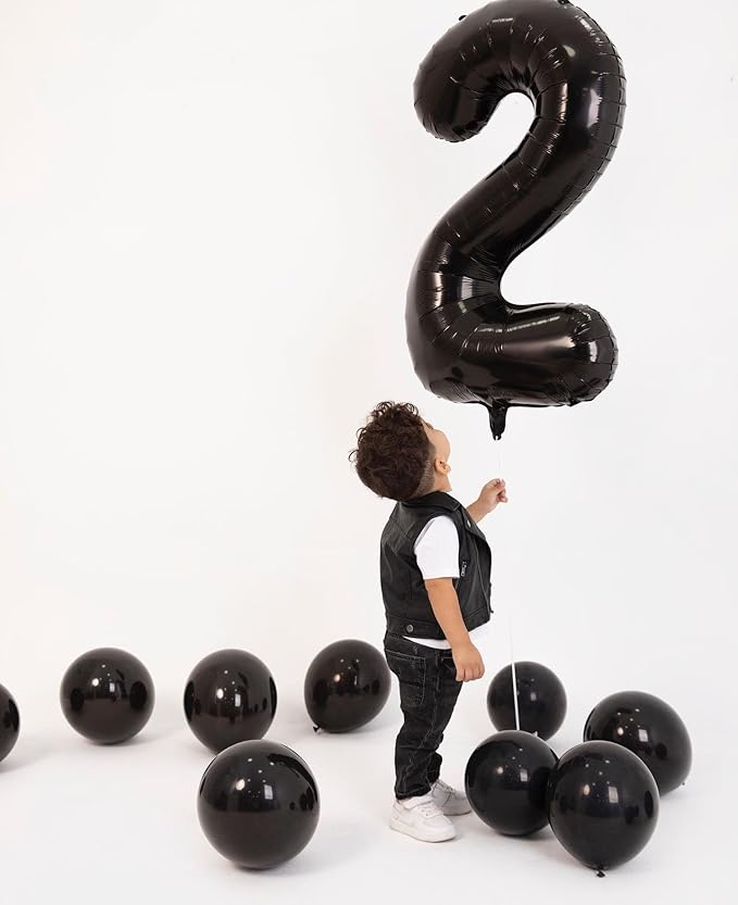 Number 2 Balloon, Black, 40 Inch, Unisex, Birthday Decorations, All Ages, Reusable, Self Sealing, Foil Mylar