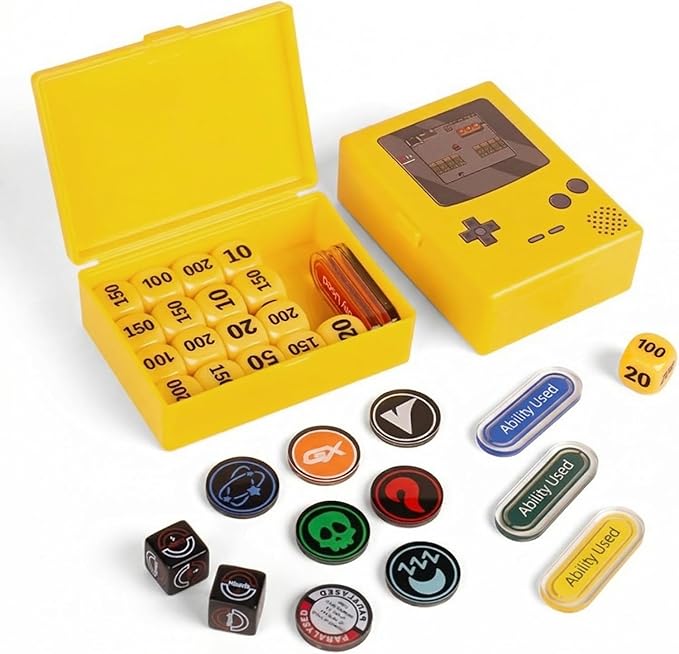 33-Piece TCG Damage Counter dice Set with Status Markers, VSTAR & GX Cards - TCG Accessories in Storage Box (Classic Color)