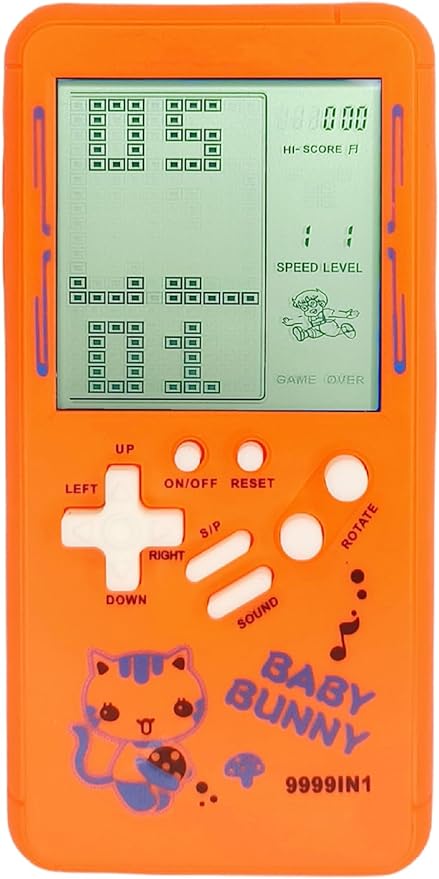 Cute Cartoon Pattern Brick Game Console Built-in Multi-Block Games Racing/Tank Battle Retro Pocket Machine Electronic Game Portable Toys for Children/Adults (Orange)