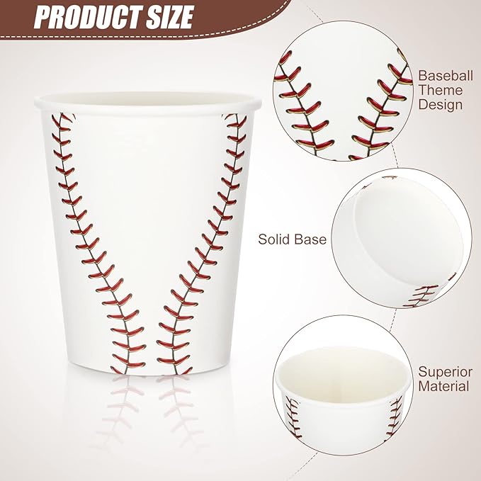 Teling 100 Pieces Baseball Themed Party Paper Cups Disposable 9oz Paper Cups for Sports Party Supplies Decorations Paper Drinking Cups for Birthday Party Favors