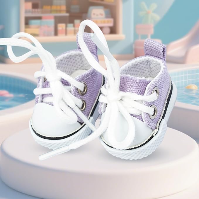 Mini Doll Shoes, 1 Pair Cute Lace Up Canvas Sneakers Compatible for 17cm/15cm Doll Shoes Toy Outfit Accessories Easter Gifts(Purple)