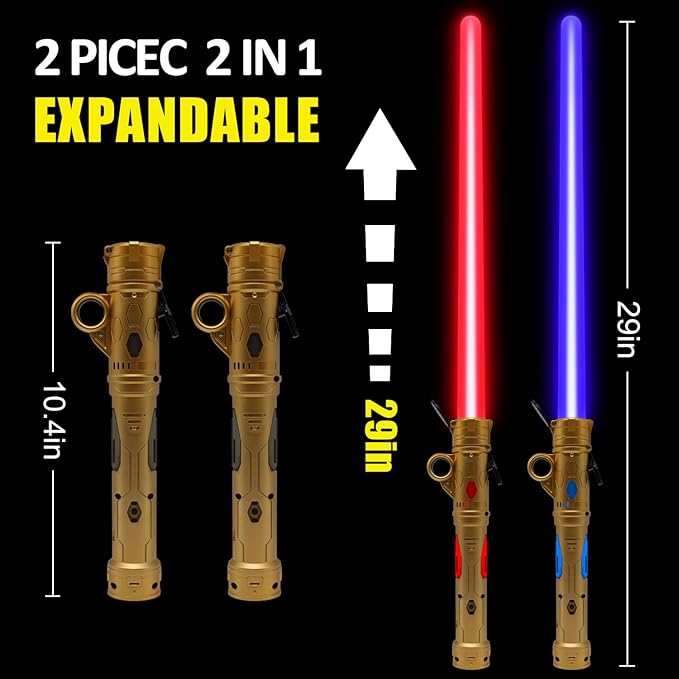 Light Sword Toy for Kids, LED Dual Light Sabers with FX Sound Rechargeable Light Sword Set for Galaxy War Fighter Warriors, Halloween Dress Up Party Kid Gift, Christmas Birthday Present (2 Pack)