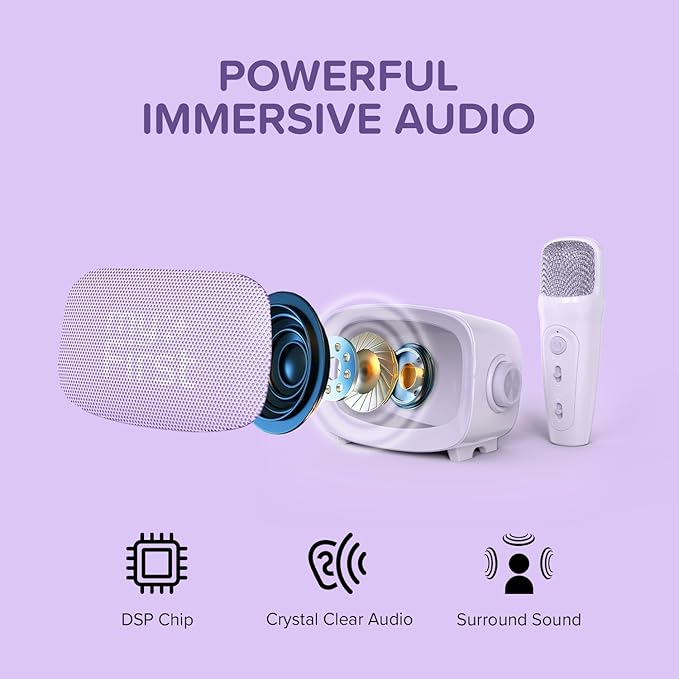 myFirst Voice 2 - Kids Mini Karaoke Machine with Wireless Microphone and Voice Changer for Kids, Portable Bluetooth Speaker, Christmas Toys Gifts for Girls and Boy 3-12 Years Old (Purple)