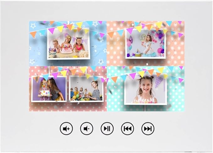 Video Greeting Card for Girl’s Birthday – Personalized Photo Slideshow – Upload 11 Images – 7” Digital Display, USB Rechargeable, 512MB, Animated Gift for Kids