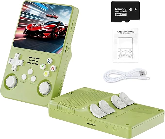 Retro Handheld Game Console R36S, 3.5-Inch HD IPS Screen 3200mAh Battery, 128G Built-in 20000+ Games 20+ Emulators, HDMI TV Output for Classic Game Play (Green +64G)