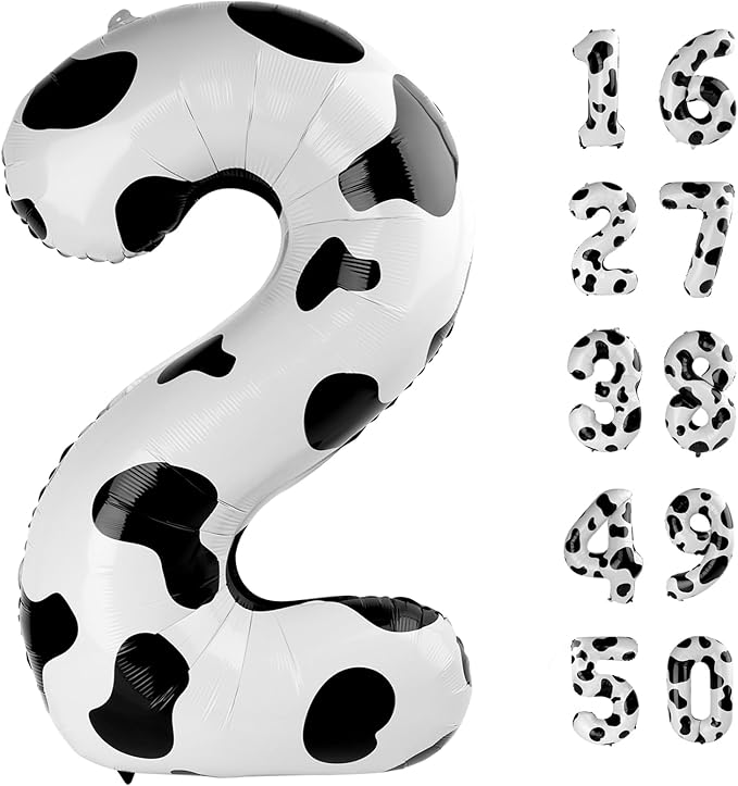 40 Inch Cow Print Balloon Number 2 Giant Two Balloons Number Birthday Decorations, 2nd 12 20 21st Party Celebration Decorations Digital Balloon Wedding Anniversary Party Supplies
