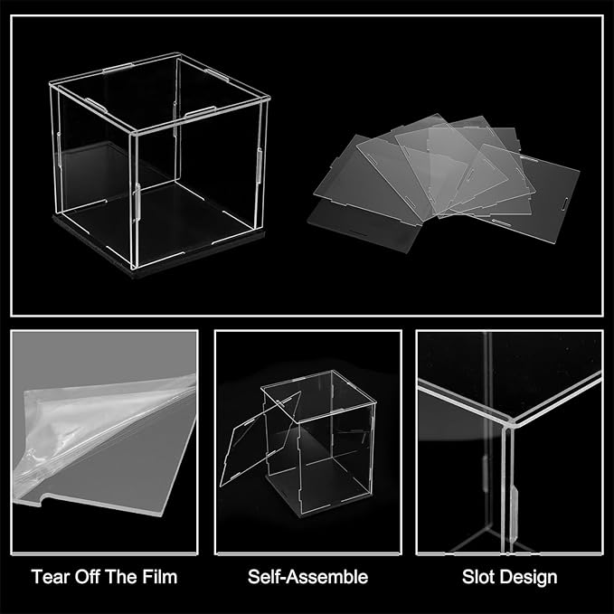 uxcell Acrylic Clear Display Case for Collectibles Self-Assemble Display Clear Boxes with Black Base Dustproof Countertop Storage Box for Collectible Figures 11.8 x 5.9 x 7.9 Inch