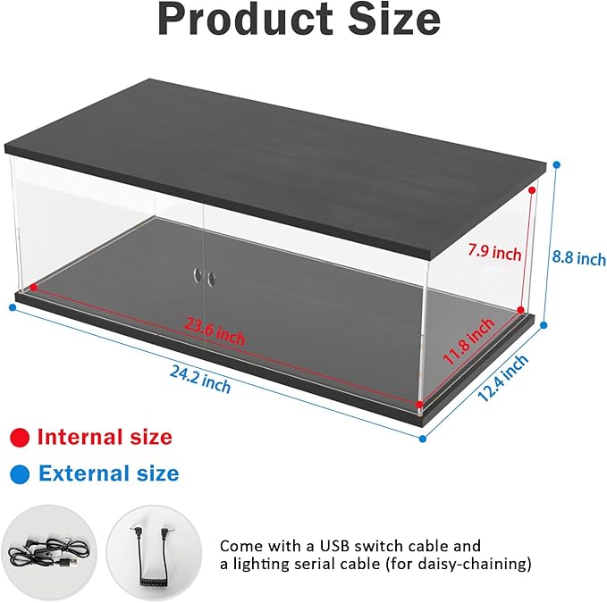 Nynelly Acrylic Display Case for Collectibles with LED Light, Clear Box for Display Lego 60445 F1 Truck Set, Lego 60444 42154 42210, Jazz Quartet 21334, Assemble Dustproof Showcase, 19.7x7.9x7.9in