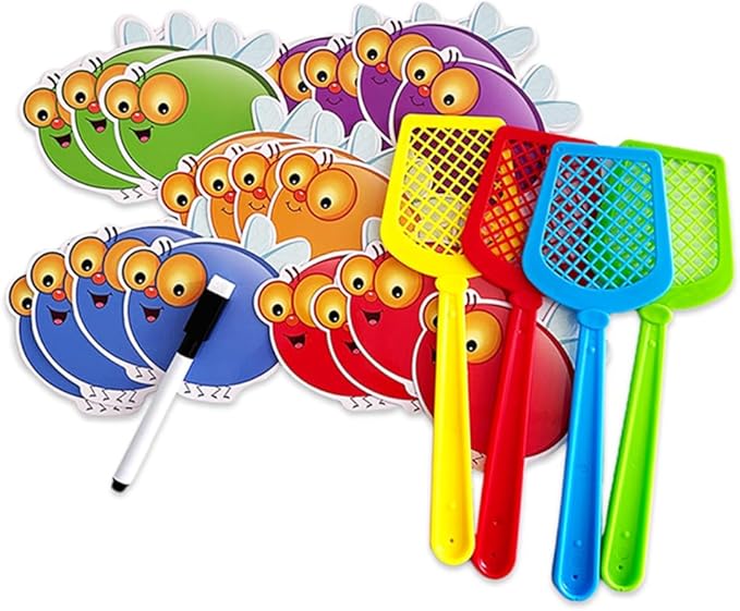20 Blank Fly Cards and 4 Swatters Pack, DIY Early Childhood Education Materials, Quick Response Sight Words and Math Learning Game, Preschool Primary School Teaching Interaction Aids