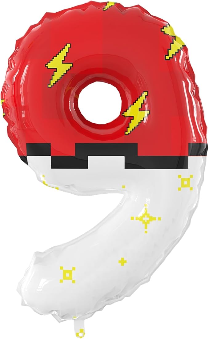 40 Inch Giant Red and White Cartoon Theme Number Foil Balloons - Large Number 9 Balloons Animation for Kids' Birthday Anniversary Party Decorations Supplies (Numbers 0-9 Available)