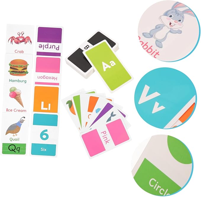 FRCOLOR 58Pcs Early Education Flash Cards for Ages Portable Lightweight Alphabet Numbers Colors Shapes Animal Teaching Word Cards for Cognitive Learning and School Use