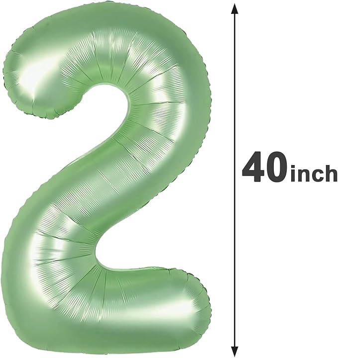 Sage Green 40 Inch Big Number Balloon Birthday Decoration, Number 2 Helium Balloon 12 20 22 23 24 26 2026 New Years Celebration, Boy Girl Baby Anniversary Party Graduations Supplies Decorations