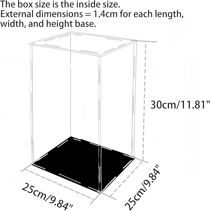25 x 25 x 30cm Acrylic Clear Display Case Perspex Box Display Cabinets for Collectables, Assemble Countertop Dustproof Protection Showcase for Toys Models Action Figures