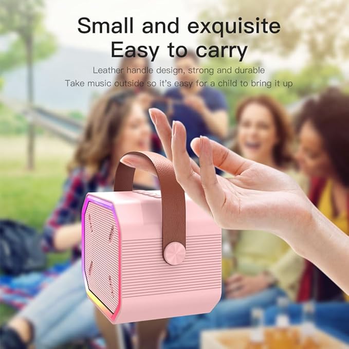 Karaoke Machine for Kids and Adults, Mini Portable Bluetooth Speaker with 2 Wireless Microphones and Lights for Girls Boys Family Home Party (Pinkcolor)