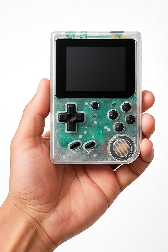 Tech Solutions Arcade Fun Portable Gaming Console, 200 Classic Games, Clear Transparent Design, Rechargeable Battery, TV Connectivity, Ages 8+, with AV and USB Cables