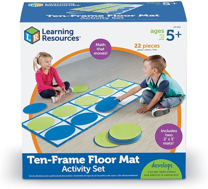 Learning Resources - Ten Frame Floor Mat Activity Set Teacher Classroom Supplies Gross Motor for Preschool Kindergarten Special Education Essentials Math Manipulatives Place Value Number Games
