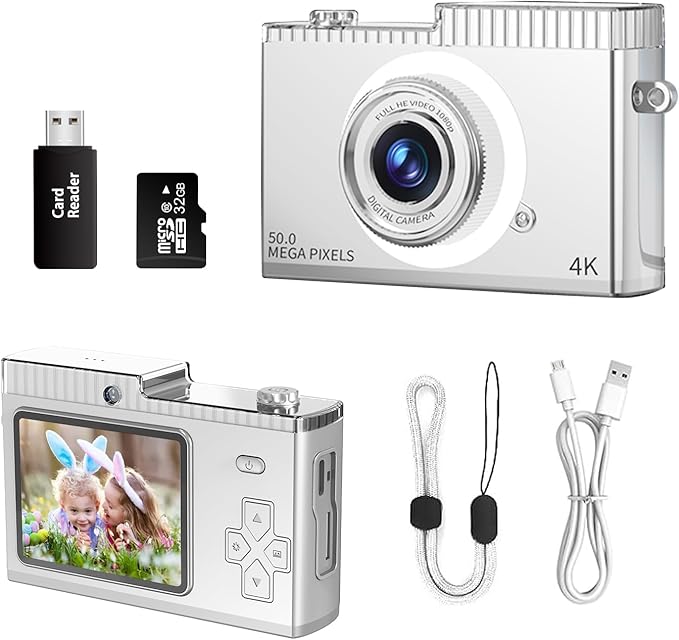 Kids Selfie Camera,8X Digital Zoom,40MP HD 1080P Video,with 32GB TF Card,Lanyard,USB-C Charging,Safe Durable Kids Digital Camera,Christmas Birthday Toy Gifts