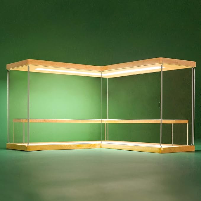 NONEMEY Clear Acrylic Display Case Stand with Wood Base 2/3/4/5/6 Tier Storage Box Showcase Dustproof Organizer Box for Collectibles (2Tier L Shape)