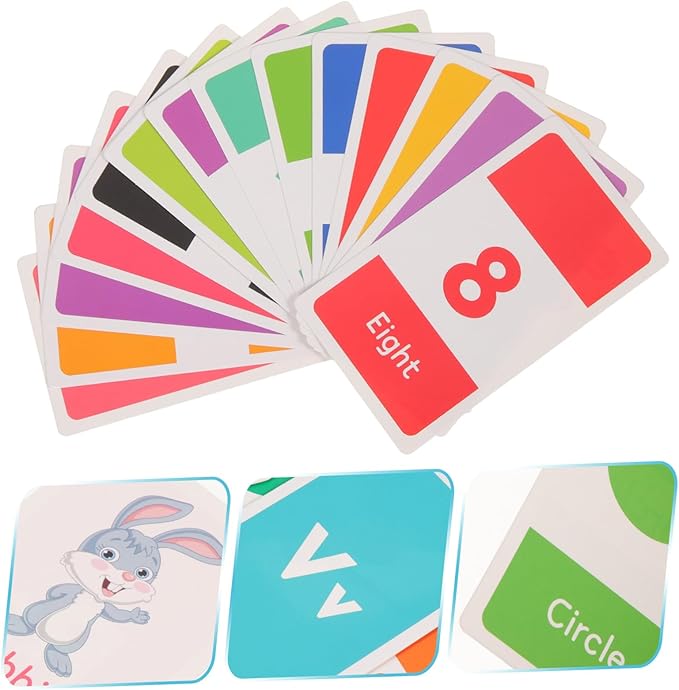 FRCOLOR 58Pcs Early Education Flash Cards for Ages Portable Lightweight Alphabet Numbers Colors Shapes Animal Teaching Word Cards for Cognitive Learning and School Use