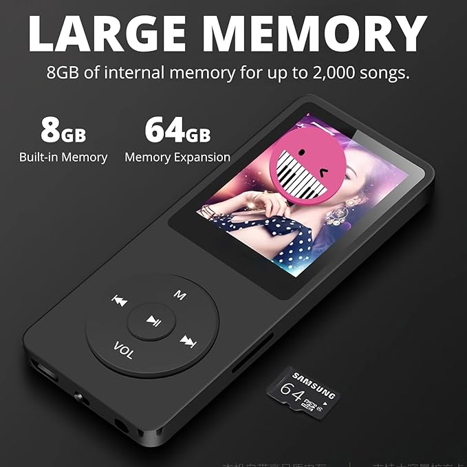 Mp3 Mp4 Player for Kids, MP3 Music Player with 1.8in HD Screen, FM Radio, Earphone, Portable HiFi Audio Player with Voice Recorder Video Photo Viewer E Book Games (White)