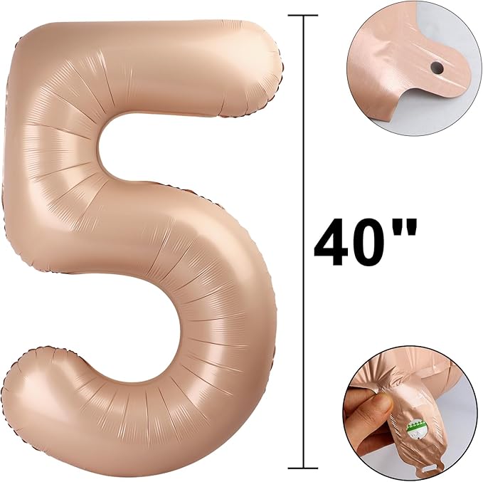 40 Inch Caramel Balloon Number 5 Balloon Jumbo Mylar Foil Helium Balloon for 15 25 35 50 Big Giant Jumbo Huge Foil Mylar Balloons 55th 65th Birthday Balloons Men Women Party Decorations