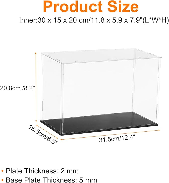 uxcell Acrylic Clear Display Case for Collectibles Self-Assemble Display Clear Boxes with Black Base Dustproof Countertop Storage Box for Collectible Figures 11.8 x 5.9 x 7.9 Inch