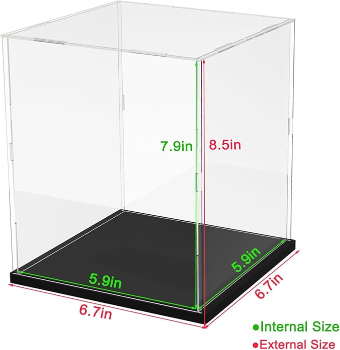 Thickened Clear Acrylic Display Case for Lego 75328 75976 Collectibles Minifigure, Self-Assembly Transparent Box Dustproof Protection with Wood-Plastic Base & String Light, Black Inside 5.9x5.9x7.9in