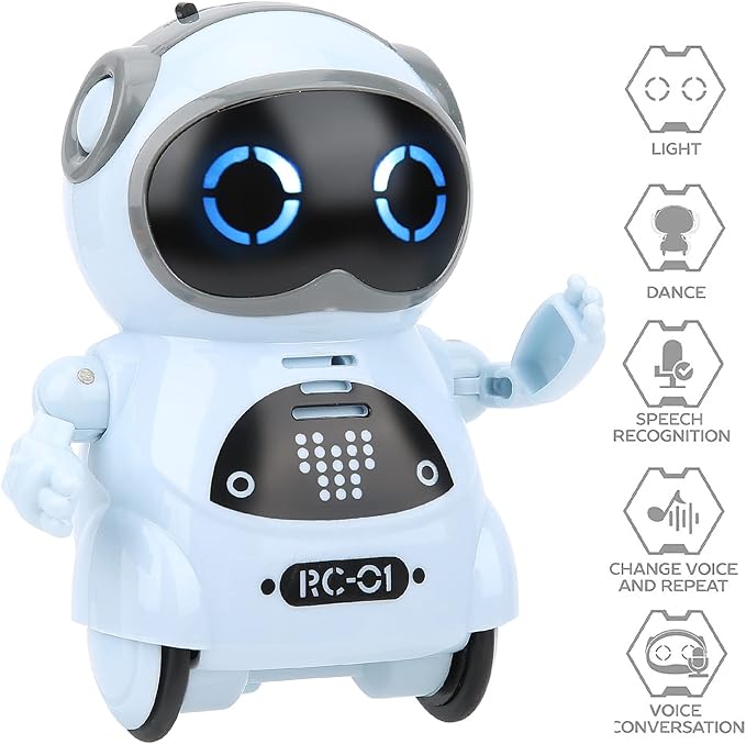 Mini Pocket Robot Toy, Interactive Voice Recognition, Repeat, Sing, Dance, LED, Story ABS Decoration, Robot Toy 3.3in with LED Lights for Entertainment, Communication (Blue)