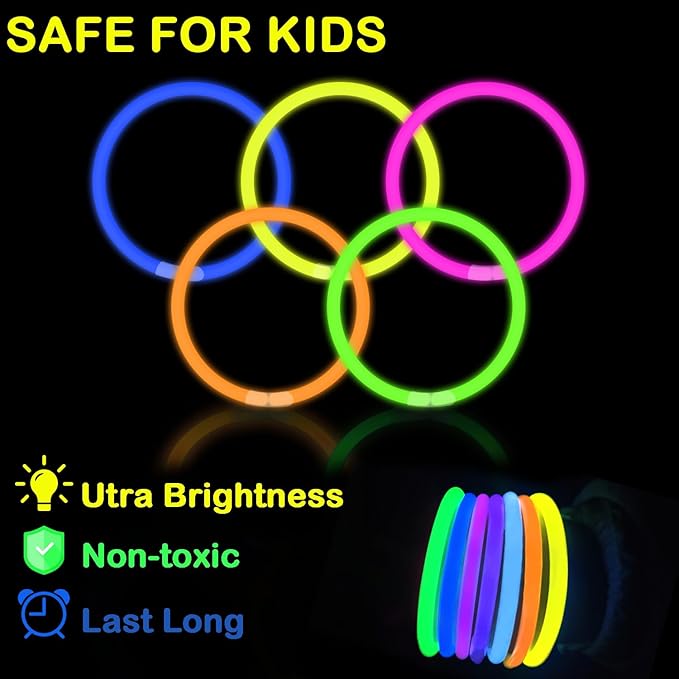 Glow Sticks Party Pack 8"-50, Light up Bracelets & Necklaces Accessories for Kids, Easter Neon Glow in the Dark Party Favor Supplies Decoration for Birthday Camping Wedding Dance Parade Throws