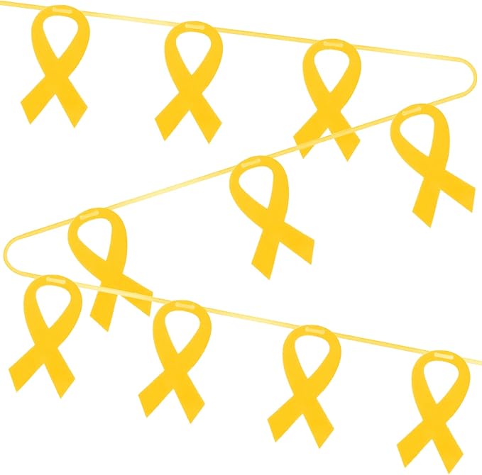 VitalCozy 10 Pcs Ribbon Awareness Banner 13.1 ft Ribbon Garland Cancer Awareness Decor Cancer Free Decorations for Society Events Groups Fundraisers Party Supplies(Yellow)