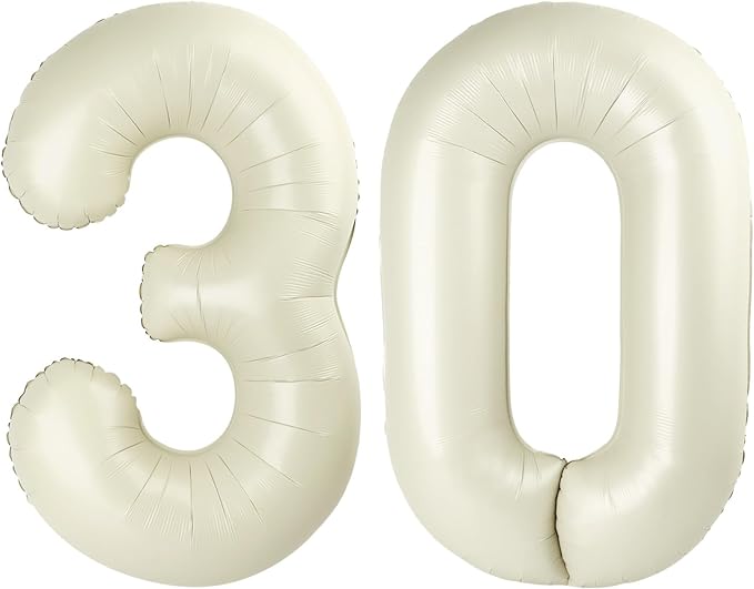 Number Balloons 30, 40 Inch Happy 30th Birthday Decoration for Her Him, Cream Foil Number Balloons for Celebration Engagement Memorial Day's Big Event Supplies