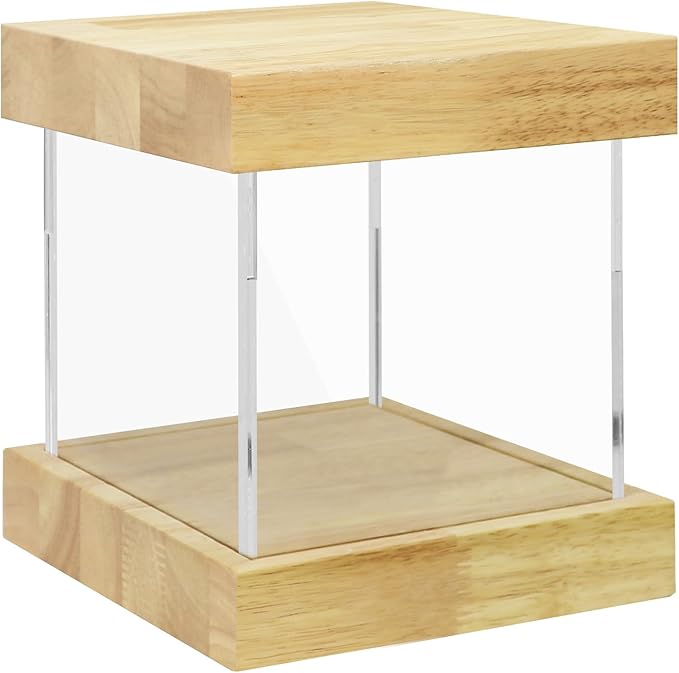 BenchPro Clear Acrylic Display Case for Trophy, Collectibles, Assemble Cube Display Box Stand Dust Proof Protection Showcase for Action Figures Toys. (1.75" Thick Wood, 8" H x 8" L x 8" D)
