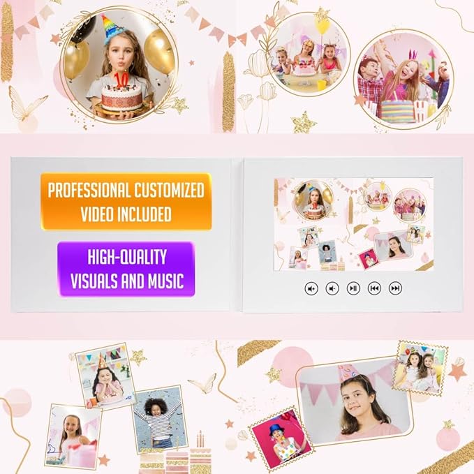 Birthday Video Card for Girls – Create a Slideshow from Photos – Fun Personalized Gift – 7” IPS Display, Rechargeable Battery, 512MB Memory, Emotional Keepsake