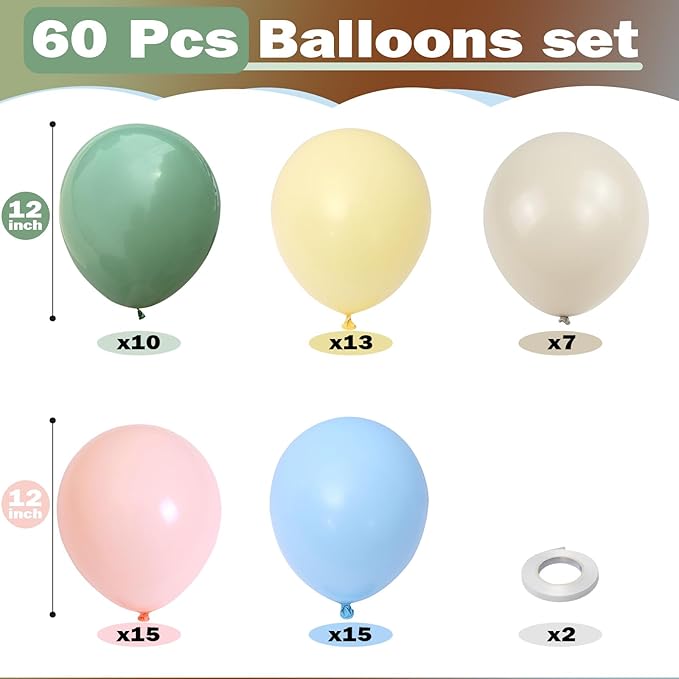 Pink Green Blue Balloon, 60 Packs 12 Inch Pastel Pink Blue Light Sage Green White Balloons for Baby Shower Happy Easter Wildflower Tea Party 1st Birthday Decorations