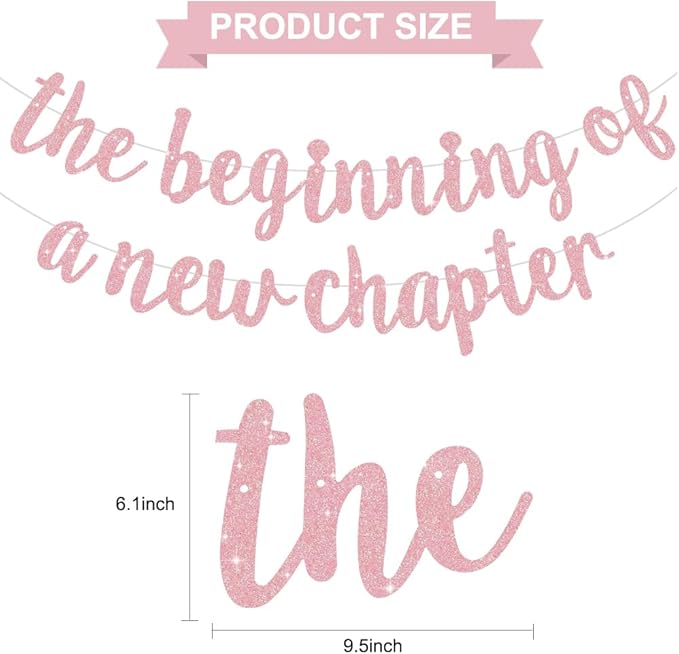 BEISHIDA Glitter Dark Pink The Beginning of A New Chapter Banner,Pre-Strung Farewell Book Themed Housewarming Party Congratulations Decorations,Going away party Garland,Graduation Sign 2026 Banner,retirement Supplies