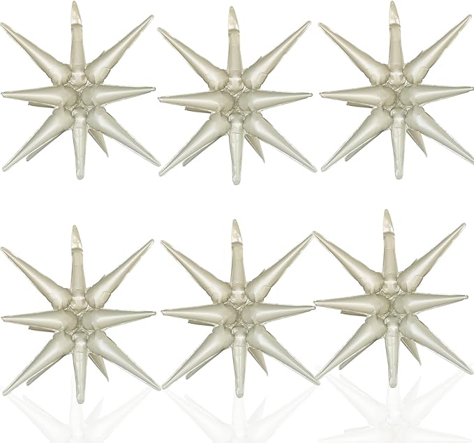 6 Pcs Cream Color Star Foil Balloons One-Piece 14-Pointed Star Balloon 4D Starburst Cone Mylar Balloon 22inch Christmas Birthday Wedding Wedding Anniversary Party Supplies(Cream Color)