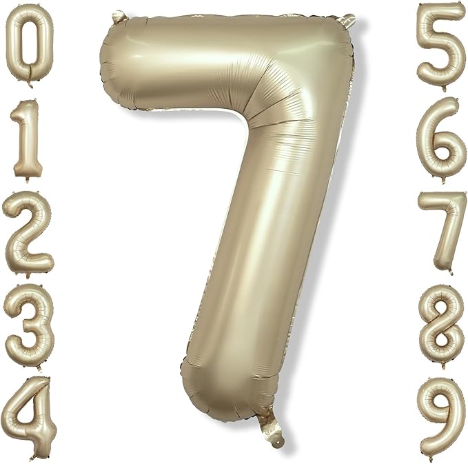 40 Inch Balloon Number 7 Metallic Gold, Large Mylar Foil Light Gold Number Seven Balloons for Girls Women, Champagne Gold Globos de Numero 7 Helium Balloons for Boys Men 7th Birthday Party Decorations