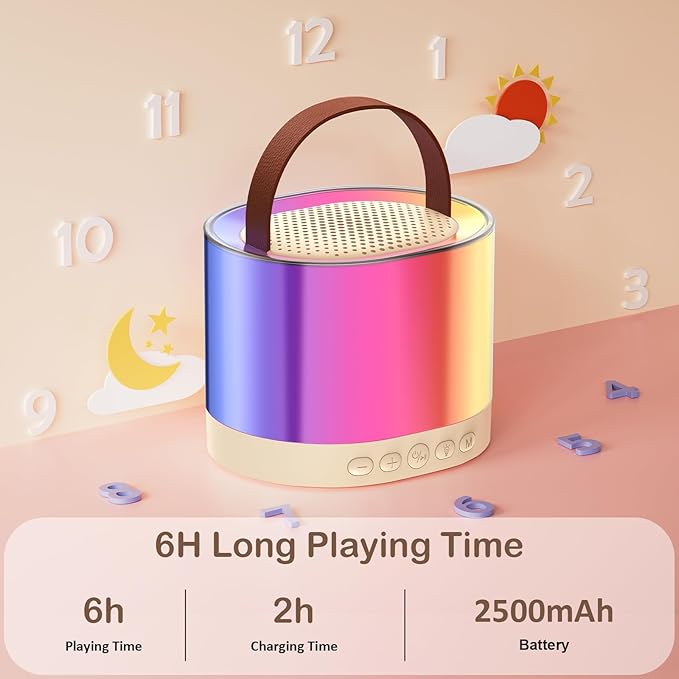 JYX Mini Karaoke Machine for Kids Adults, Portable Bluetooth Speaker with 2 Microphones, Support TF/AUX Input/4 Funny Magic Voice (Ivory White-2 Mic)