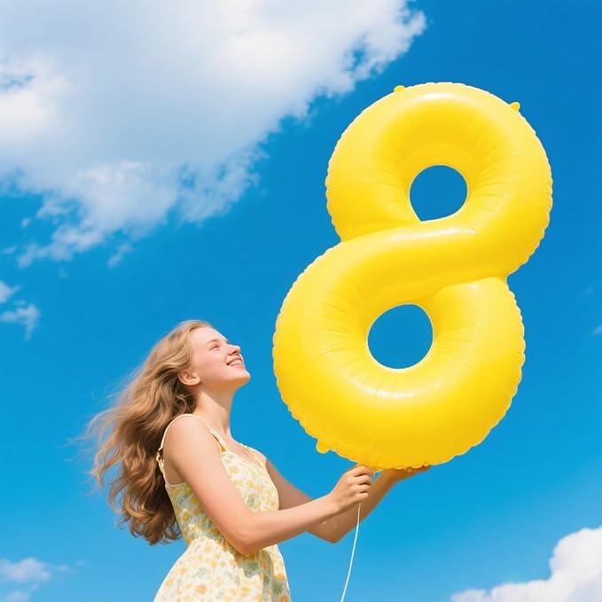40 Inch Giant Macaron Yellow Foil Number 8th 18th 28th Birthday Balloons Macaron Yellow Digit 8 Balloons for Men Women 80th Anniversary Party Decorations Supplies