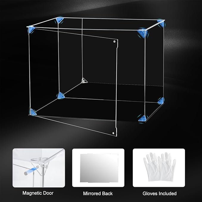Acrylic Display Case for Collectibles Assemble Clear Dustproof Acrylic Display Box with Mirrored Back, Alternative Glass Case for Action Figures Lego Model Doll Toys Display (12x8x8 inch; 30x20x20 cm)