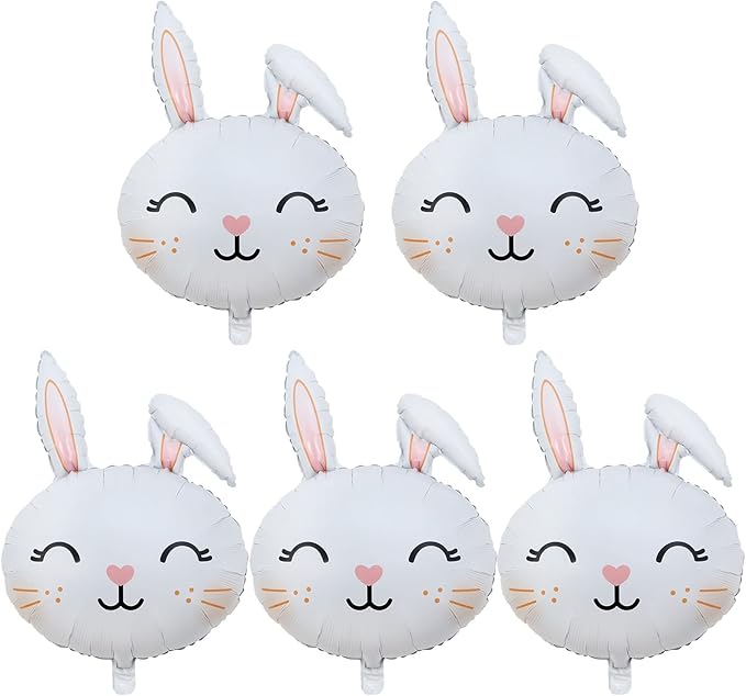 Bunny Balloons Easter Balloons Rabbit Head Foil Balloon for Easter Themed Party Bunny Birthday Supplies Decorations Party Sets-5 PCS