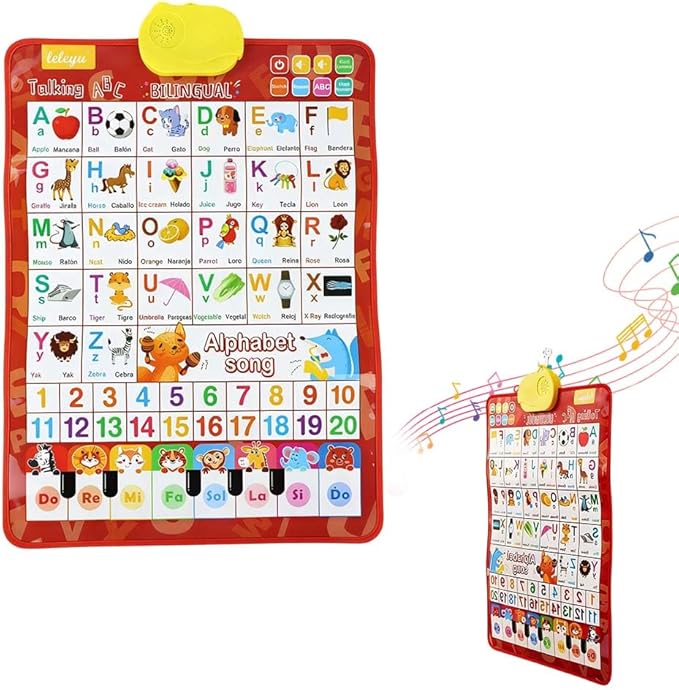 Bilingual Talking Wall Chart, 2026 New Interactive Learning Placard, Durable Alphabet Chart with Pictures and Sounds, Portable Early Education Toy for Home