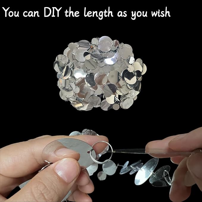 Silver Shimmer Wall Backdrop, 20 Packs Silver Sequin Curtain Circle Dots Garland for Wedding, Birthday, Bachelorette Party, 70s 80s 90s Theme Disco Party Decorations Supplies