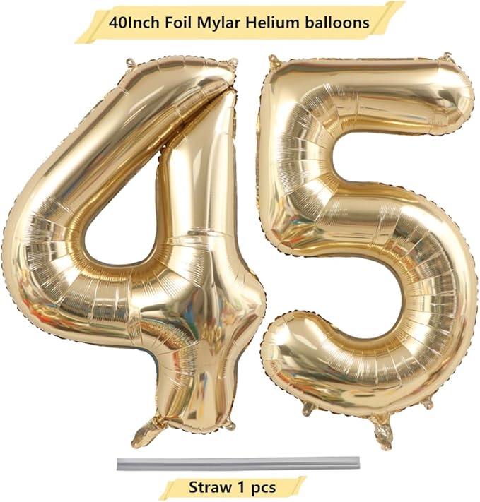 40 Inch Light Gold 45 Numbers Balloons White Gold Giant 45 Foil Mylar Helium Large Digital Balloon Champagne Gold Birthday Jumbo Balloons 45th or 54rd Anniversary Party Decorations Supplies