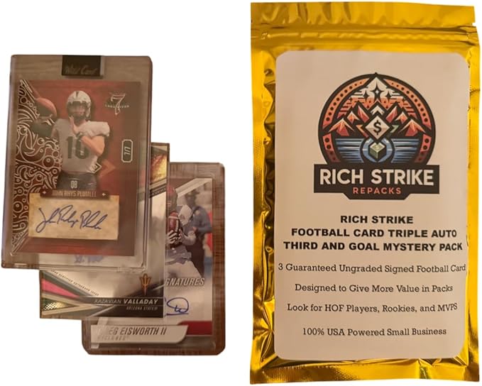 Rich Strike Football Card Triple Auto Third and Goal Mystery Pack. 3 Guranteed Autograph Football Cards.