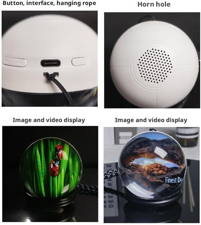 2.7" Crystal Ball, Video Play Electronic Ball, WiFi Connected Round 3D Orb Memory Balls Playing Videos and Pictures DIY Xmas New Year Gift 48GB for Anniversary Birthday Electronic Photo Albums(Black)