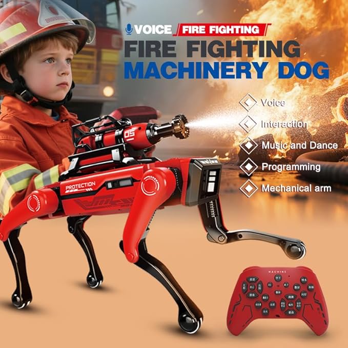 AI Robot Dog, STEM Educational Programmable Puppy with Voice & Remote Control, Lifelike Actions, Spray & Mechanical Arm for Interactive Play, for Kids